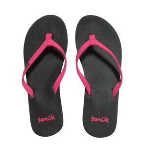 SANUK Women’s Flip Flops Size 8 Hot Pink with Black Bottoms SUPER CUTE